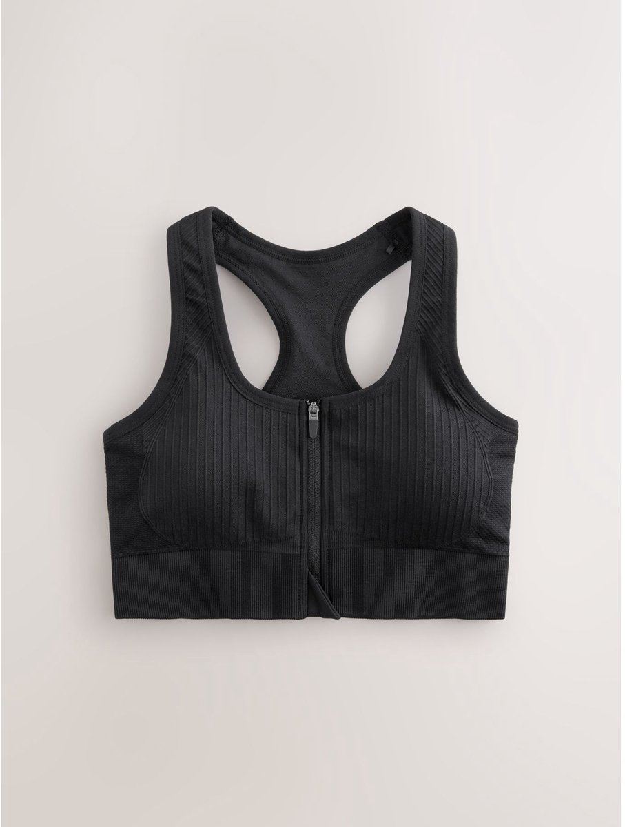 Next Dames - Naadloze sportbeha met ritssluiting aan de voorkant en gemiddelde ondersteuning - Zwart Black