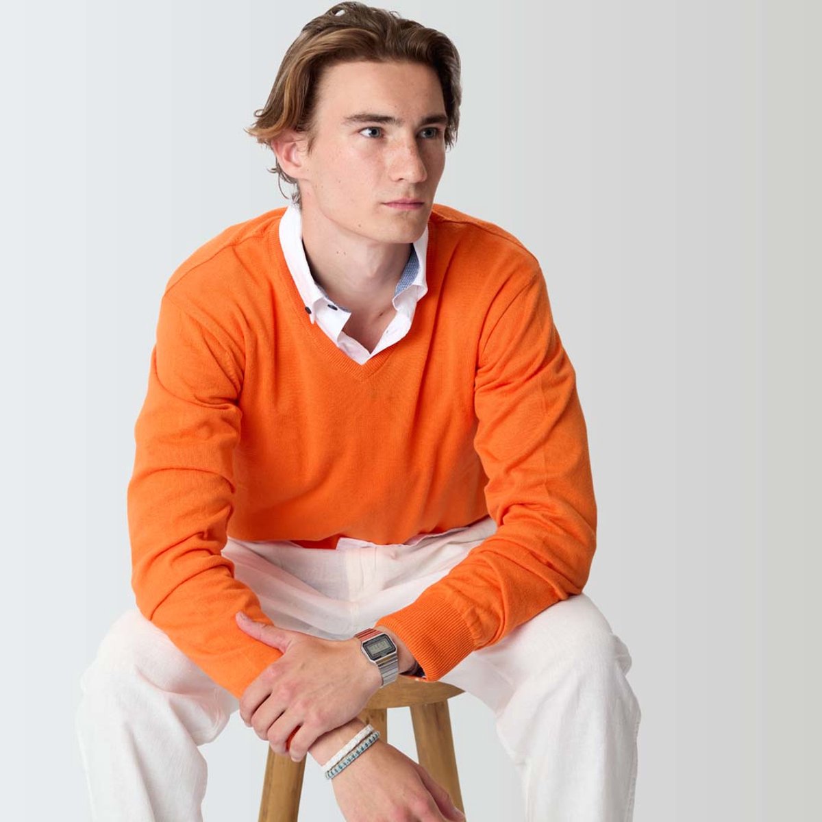 Osborne Knitwear Trui met V hals - Katoen - Orange - 2XL