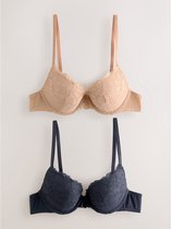 Next - Dames - Set van 2 push-up beha's met lage decolleté en kant - Huidkleur