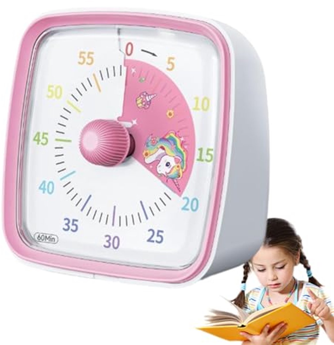 Visuele timer – 60-minuten visuele timer voor kinderen, stille leerklok met regenboogdesign, tijdmanagement, afteltimer; klok voor thuis, school, keuken en kantoor