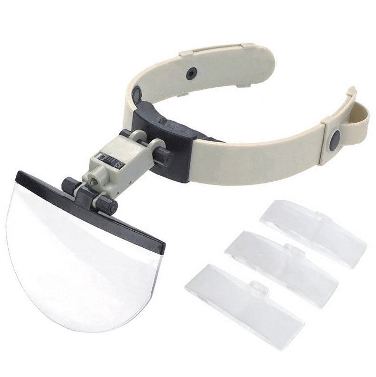 LED-hoofdbandvergrootglas met 4 verwisselbare lenzen (2x, 3,8x, 4,5x, 5,5x) | Handsfree ontwerp met LED-verlichting, ideaal voor lezen en precisiewerk.