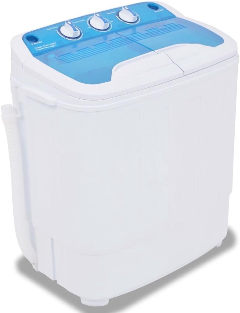 Mini Wasapparaat - Compact Wassen - Kleine Ruimtes - Dubbele Trommel - 57x34x65 cm - Wit Blauw
