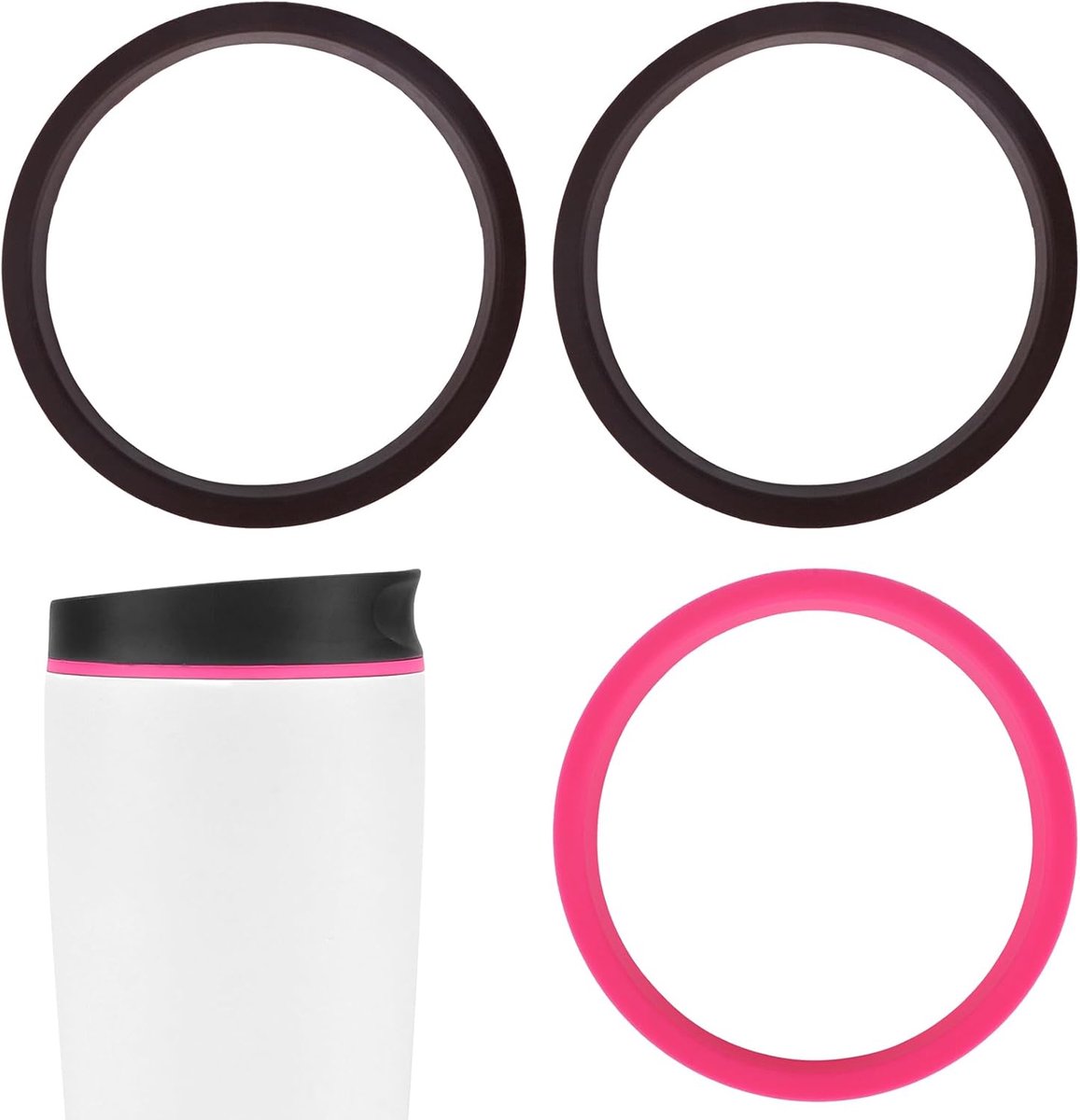Vervangende Afdichtingen - Lekvrije O-ringen - Koffiebeker - Set van 3 - 8 cm diameter - Zwart en Roze