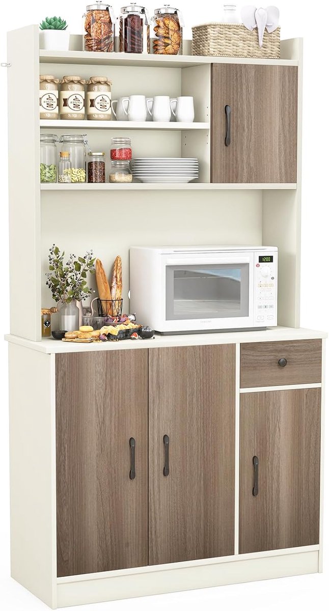 Hoge Keukenkast - Voorraadkast Buffetkast - Keuken Woonkamer - Veelzijdige Opbergruimte - 180 cm Hoog - Wit