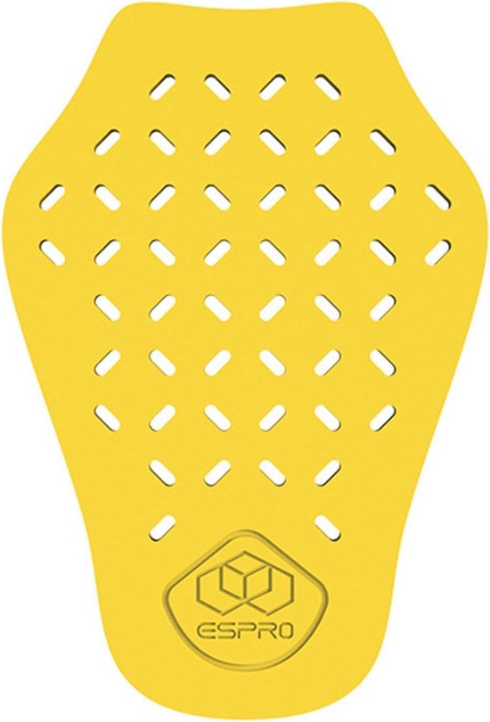 Gele rugbeschermer met perforaties en ESPRO logo.