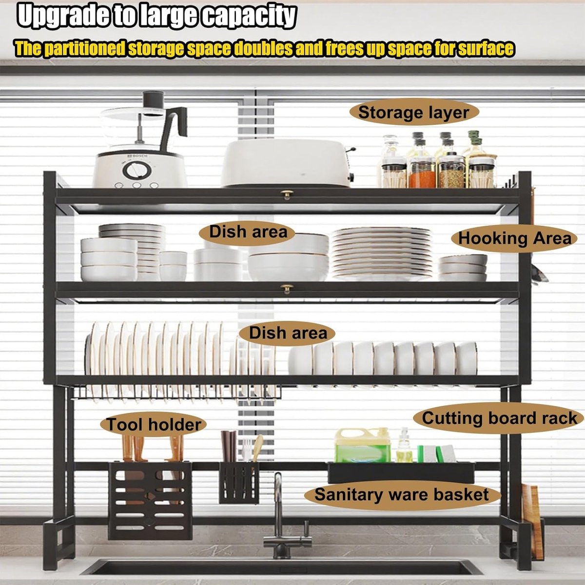 Metalen Droogrek - Afdruiprek Keuken - Boven Gootsteen - Ruimtebesparend Ontwerp - 95cm Breed - Wit