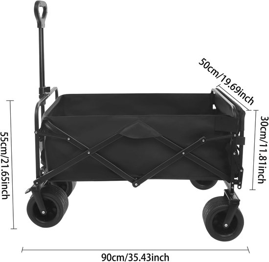 Opvouwbare Bolderkar - Campingwagen Tuinwagen - Outdoor Transport - Met Remmen 150kg - 90x50x55 cm - Zwart van Opvouwbare Bolderkar — afbeelding 5