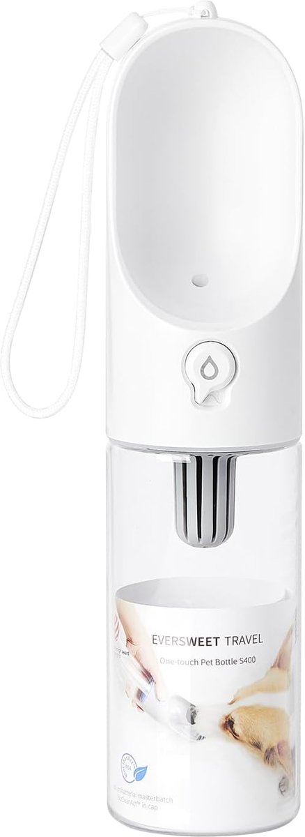 Bol.com Draagbare Drinkfles - Waterfles Honden - Onderweg Water - One-Hand Watering - 400 ml - Wit aanbieding