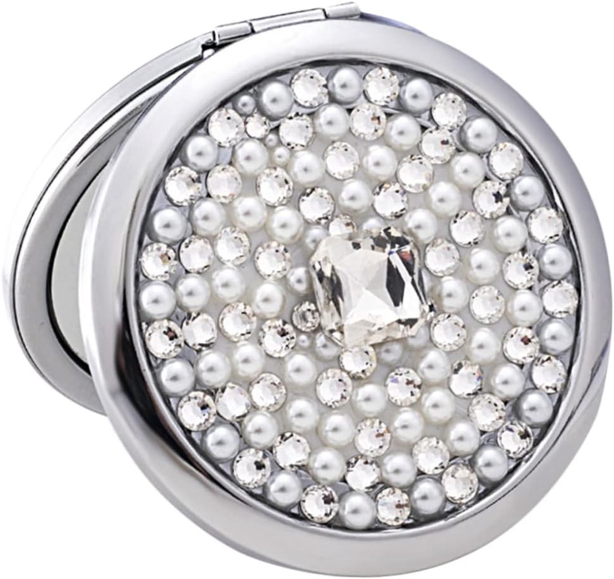 Make-up Spiegels - Compact Spiegeltje - Voor Onderweg - Dubbelzijdig Vergroting - 7x7cm - Zilver