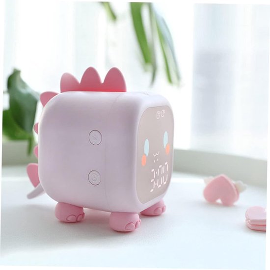 Nachtlampje Wekker - Dinosaurus Klok - Kinderkamer Decoratie - Zacht Slaaplicht - 8.8 x 8.8 cm - Wit — afbeelding 3