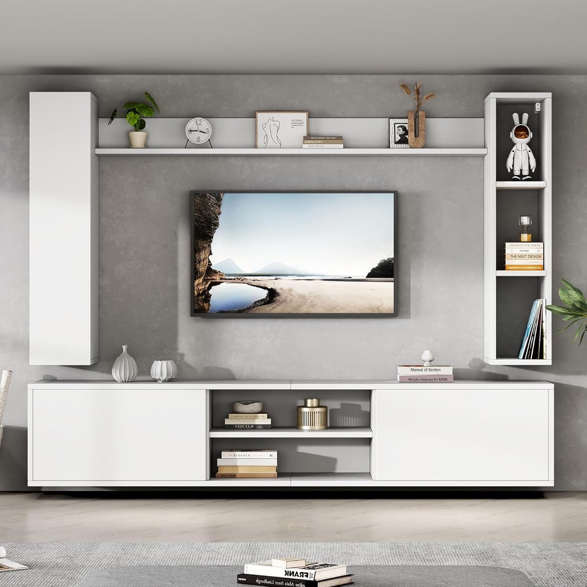 Tv-kast set - Opbergmeubel Woonkamer - Media Opslag - Veelzijdige Opbergruimte - 180 cm Lang - Wit