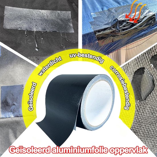 Reparatietape Luifel - Waterdicht Zeildoek - Outdoor Reparatie - Versterkt met Glasvezel - 6 Meter Lengte - Zwart — afbeelding 2