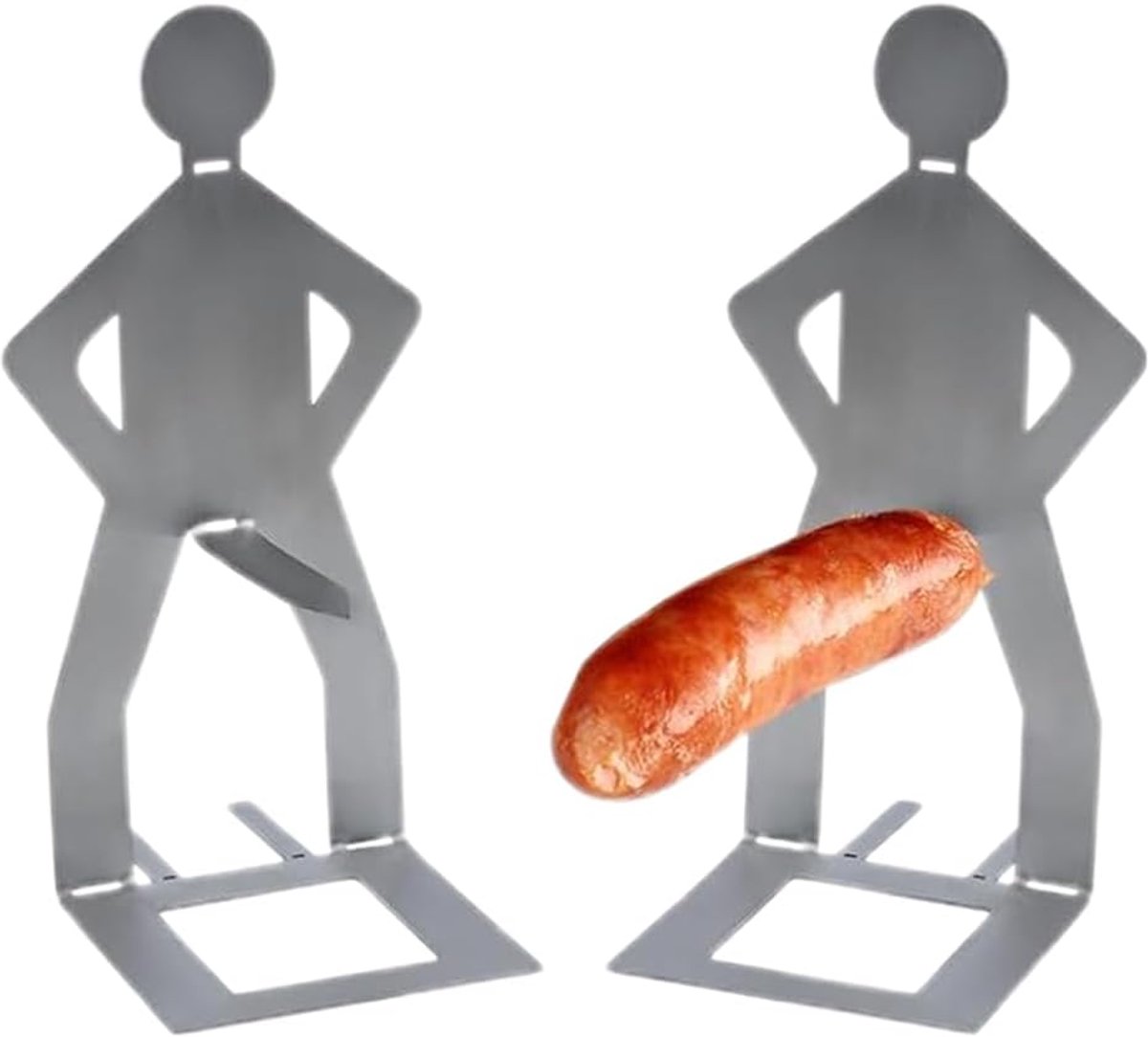 Worst houders - Grill accessoires - Worst grillen - Herenvorm design - 2 stuks - Zilverkleurig
