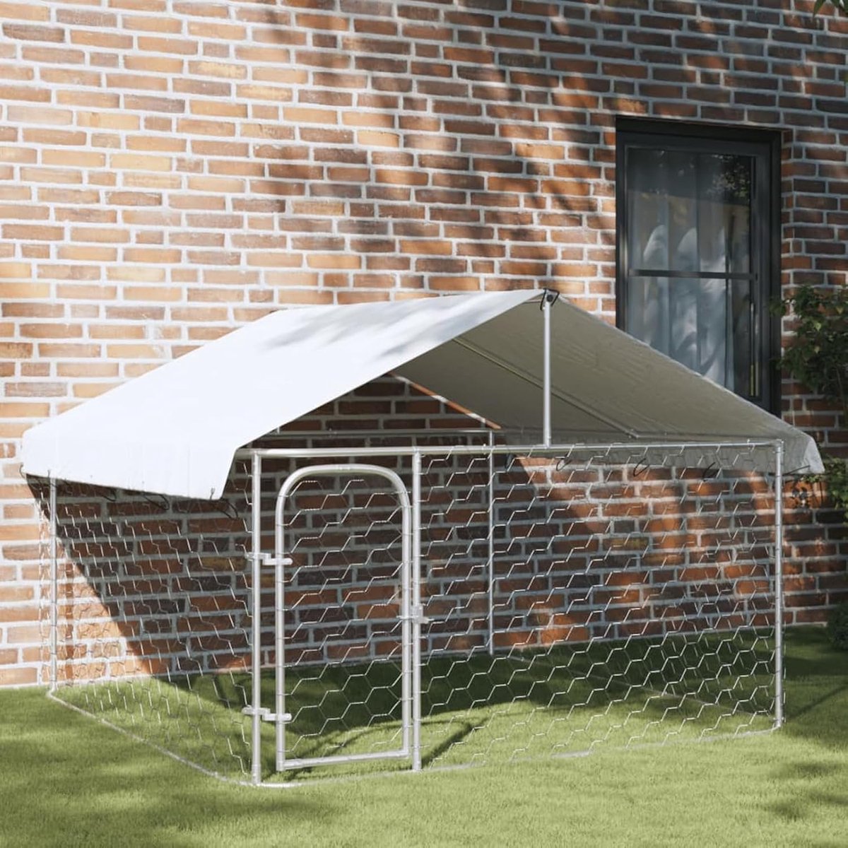 Hondenren Buiten - Hondenverblijf Buiten - Veilig Spelen - Waterdicht Dak - 200x200x150cm - Zilver