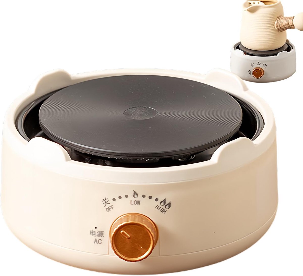 Enkele Brander - Kookplaat Elektrisch - Snel Verwarmen - Verstelbaar Vermogen - 15x7x9 cm - Wit