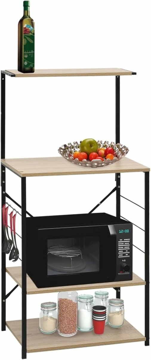 Magnetronkast Zwart - Keukenrek - Keuken Organiseren - Vier Niveaus - 60 x 40 x 123 cm - Eiken