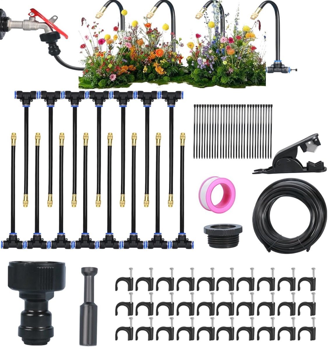 Tuin Bewateringssysteem - Mistsproeier Set - Automatische Tuinirrigatie - 360 Graden Verstelbaar - PE Slang