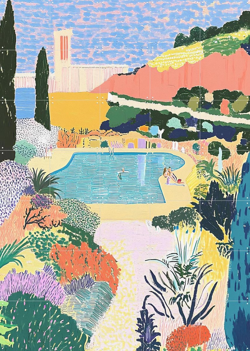 IXXI Public Pool, Artclaud - 100 x 140 cm - Gratis ophangtool - Grote wanddecoratie en posters - Abstract, Speels, Digitale Kunst, Kleurrijk