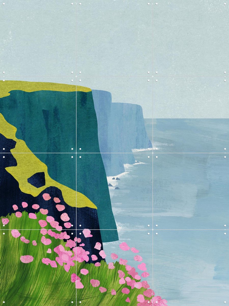 IXXI Cliffs of Moher, Henry Rivers - 60 x 80 cm - Gratis ophangtool - Grote wanddecoratie en posters - Illustraties, Kleurrijk, Digitale Kunst