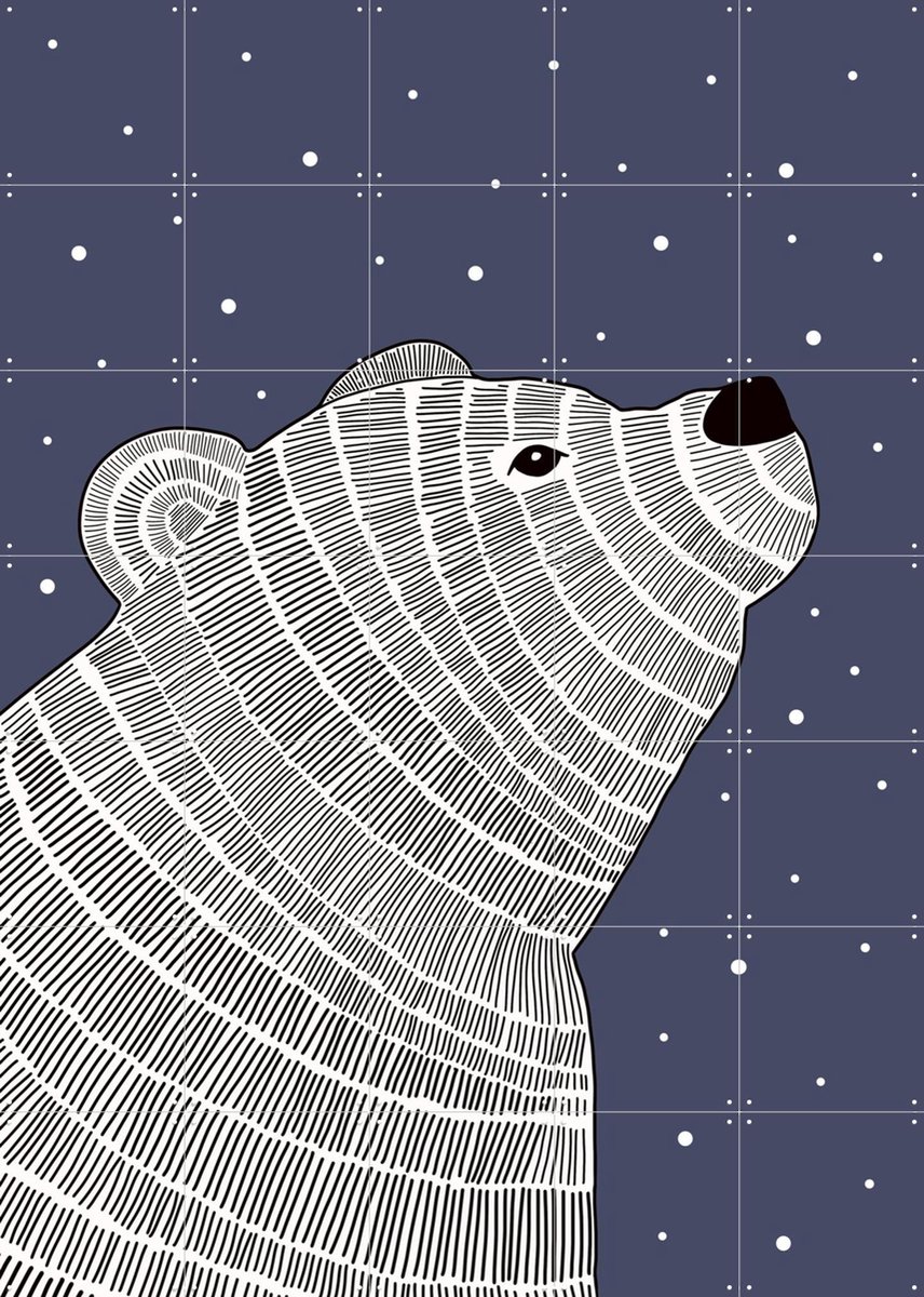IXXI Bear and Stars, BAINAI - 100 x 140 cm - Gratis ophangtool - Grote wanddecoratie en posters - Illustraties, Grafisch Ontwerp, Line art
