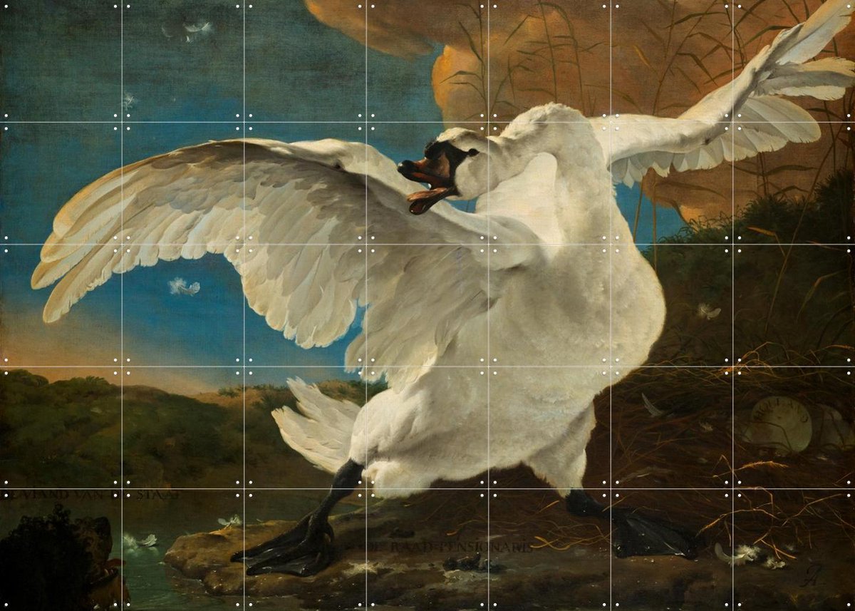 IXXI De bedreigde zwaan, Jan Asselijn & Rijksmuseum - 140 x 100 cm - Gratis ophangtool - Grote wanddecoratie en posters - Olieverf, Naturalisme