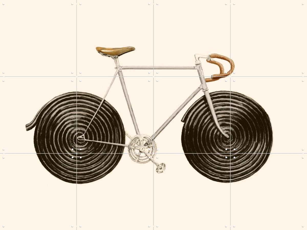 IXXI Licorice Bike, Florent Bodart - 80 x 60 cm - Gratis ophangtool - Grote wanddecoratie en posters - Vintage, Illustraties, Fantasierijk, Speels