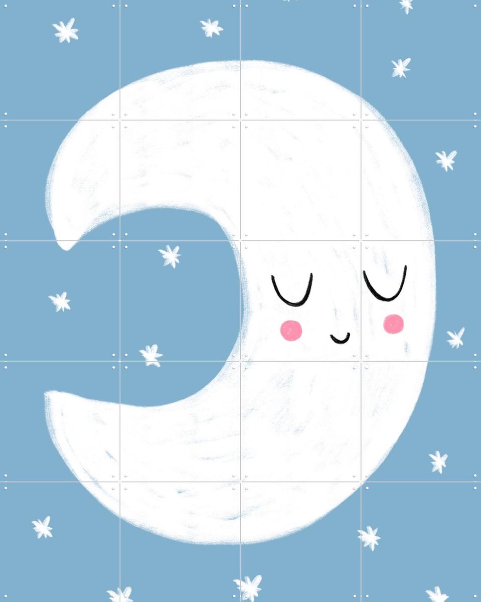 IXXI Little Blue Moon, BAINAI - 80 x 100 cm - Gratis ophangtool - Grote wanddecoratie en posters - Speels, Cartoonesk, Illustraties, Fantasierijk