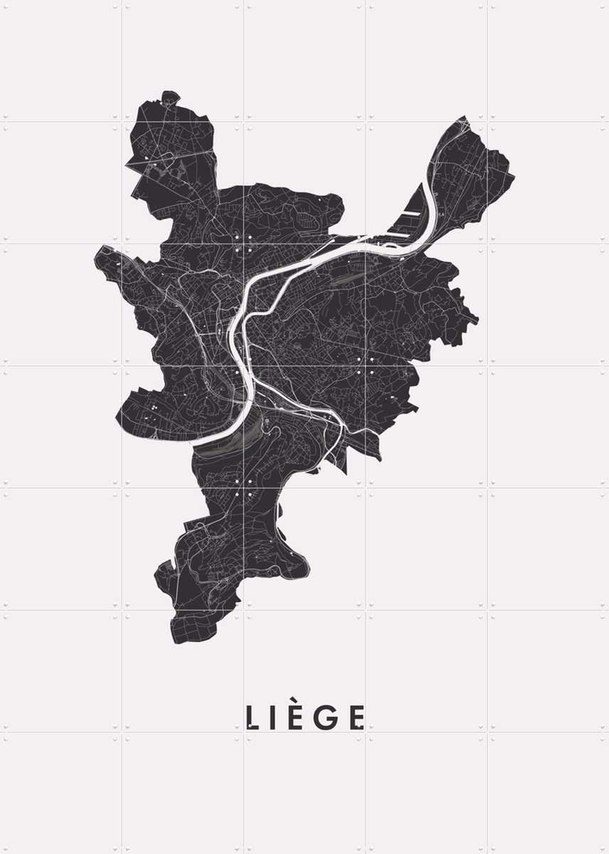 IXXI Liège City Map, Kunst in Kaart - 100 x 140 cm - Gratis ophangtool - Grote wanddecoratie en posters - Technische Tekening, Grafisch Ontwerp, Line