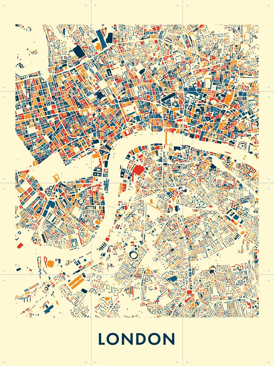 IXXI London Mosaic City Map, Kunst in Kaart - 60 x 80 cm - Gratis ophangtool - Grote wanddecoratie en posters - Illustraties, Grafisch Ontwerp