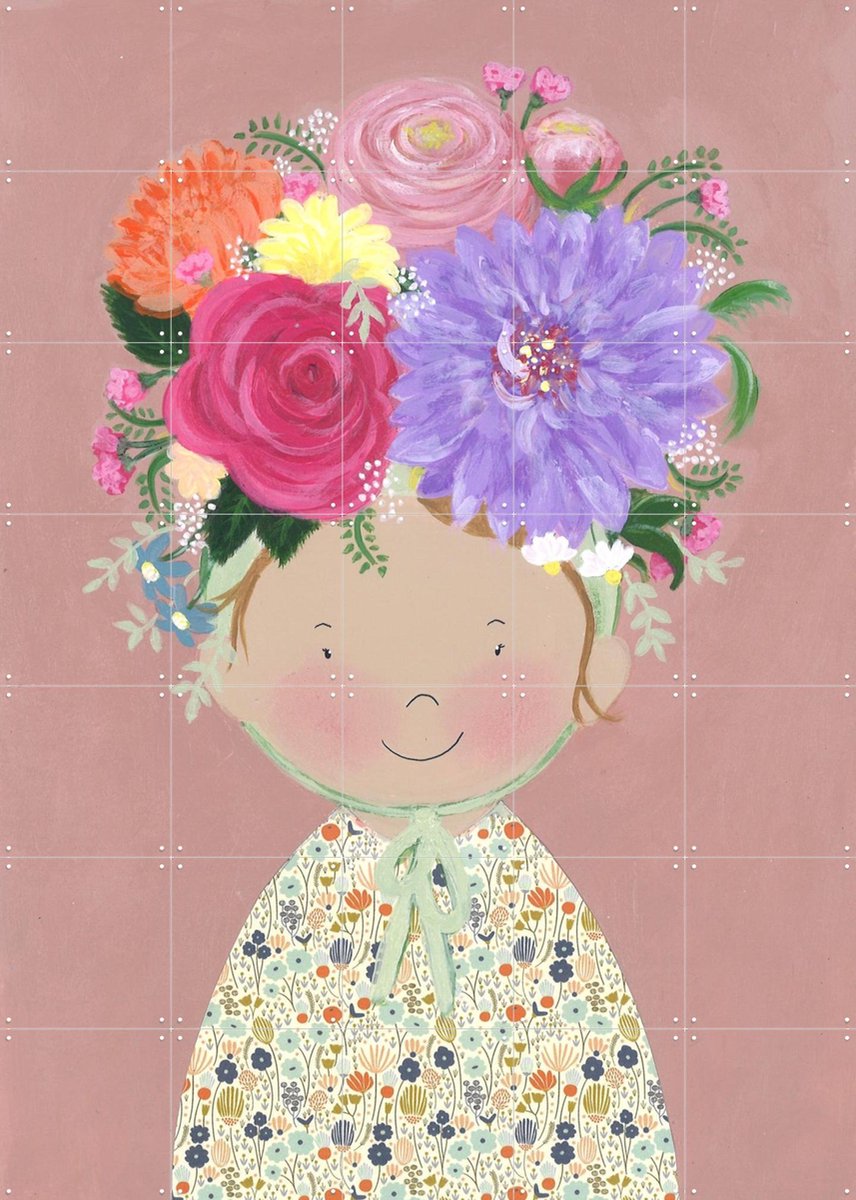 IXXI Bloemenkind, Desirée van Hattem - 100 x 140 cm - Gratis ophangtool - Grote wanddecoratie en posters - Cartoonesk, Speels, Illustraties
