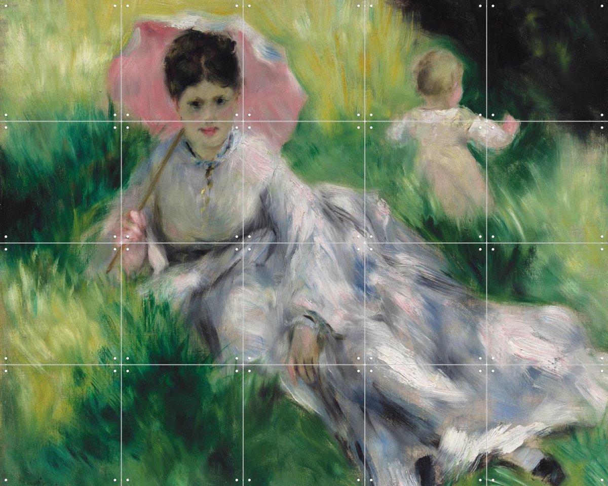 IXXI Woman with a Parasol and Small Child on a Sunlit Hillside, Pierre-Auguste Renoir & Museum of Fine Arts Boston - 100 x 80 cm - Gratis ophangtool -
