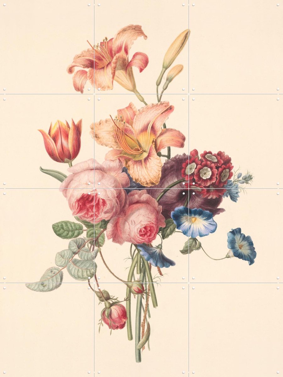 IXXI Een boeket, Rijksmuseum - 60 x 80 cm - Gratis ophangtool - Grote wanddecoratie en posters - Naturalisme, Illustraties, Klassiek, Slaapkamer