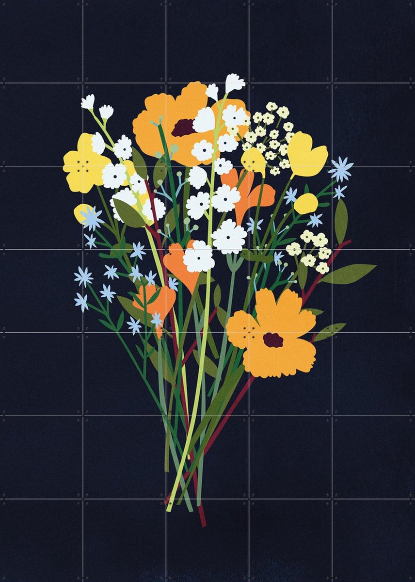 IXXI Wild Flowers Dark, Lotte Dirks - 100 x 140 cm - Gratis ophangtool - Grote wanddecoratie en posters - Kleurrijk, Speels, Grafisch Ontwerp
