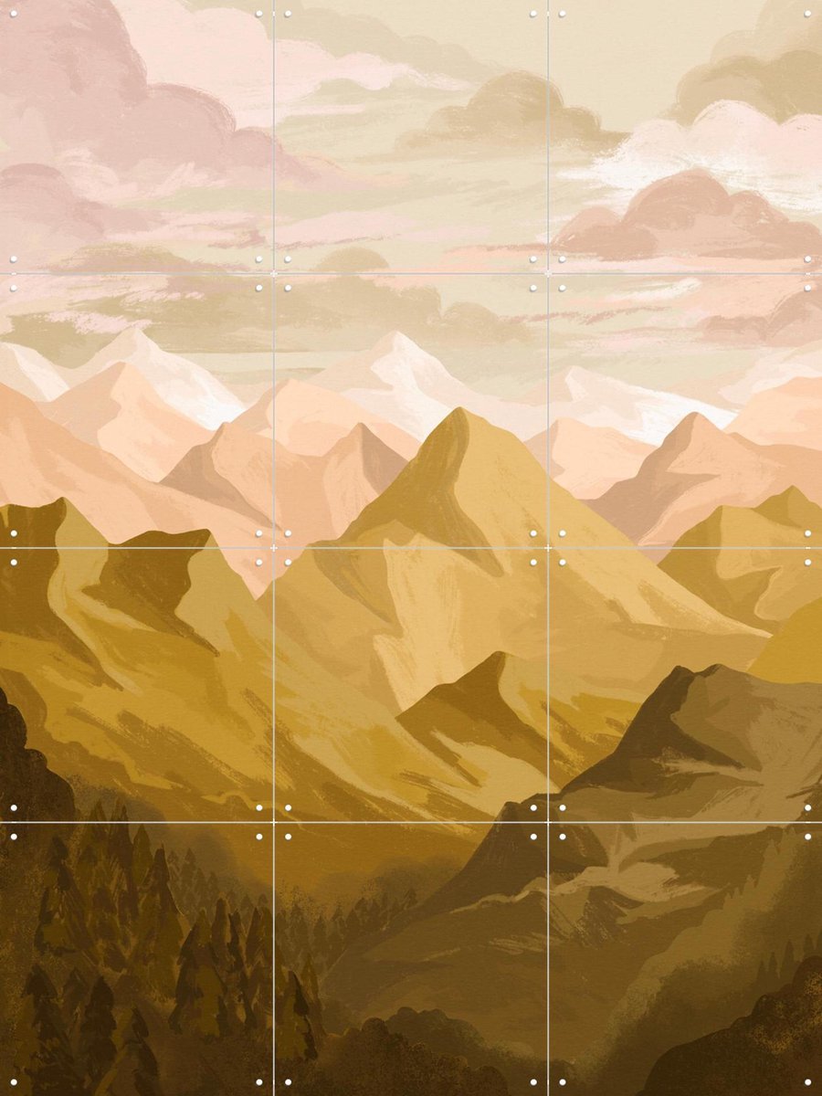 IXXI Mountain View, Goed Blauw - 60 x 80 cm - Gratis ophangtool - Grote wanddecoratie en posters - Digitale Kunst, Illustraties, Woonkamer