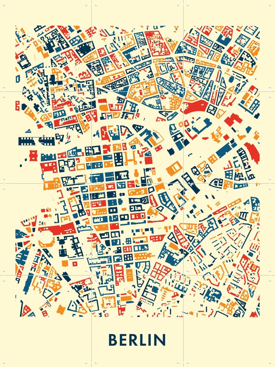 IXXI Berlin Mosaic City Map, Kunst in Kaart - 60 x 80 cm - Gratis ophangtool - Grote wanddecoratie en posters - Digitale Kunst, Illustraties, Grafisch