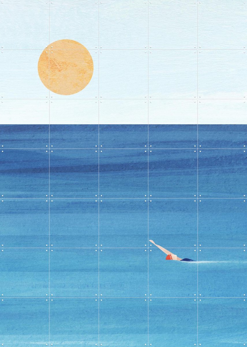 IXXI Sunset Swim, Henry Rivers - 100 x 140 cm - Gratis ophangtool - Grote wanddecoratie en posters - Minimalisme, Illustraties, Woonkamer, Slaapkamer