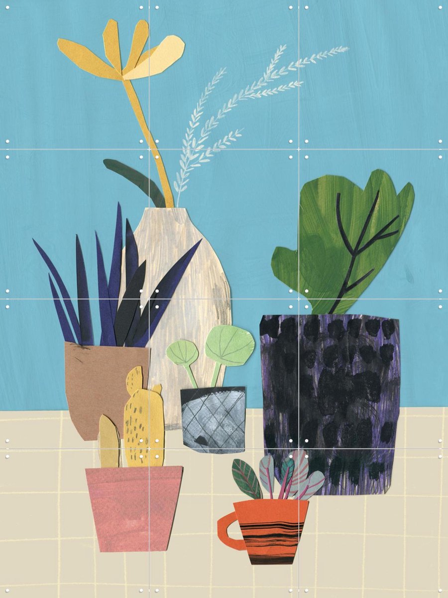 IXXI Plants, Signorinah - 60 x 80 cm - Gratis ophangtool - Grote wanddecoratie en posters - Gemengde Technieken, Speels, Kleurrijk, Illustraties