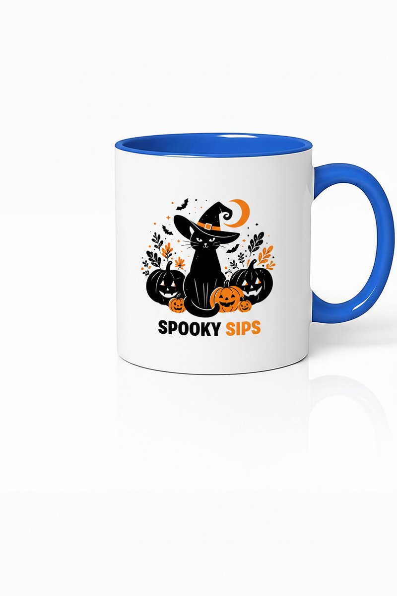 Spooky Sips Halloween Mok - Kat en Pompoen Design - Koffie en Thee Cadeau
