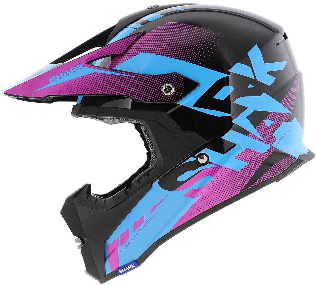 Shark Varial Anger helm glans zwart roze blauw S - Crosshelm voor motorcross / quad / etc – foto 7