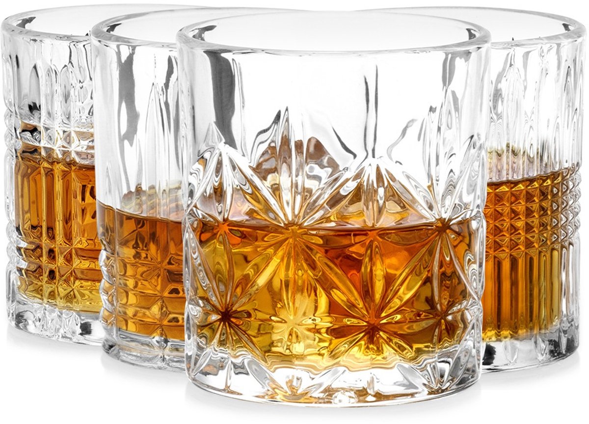 Whiskey Glazen 290 ml 4 stuks - Glas - Set - Waterglazen - Drinkglazen