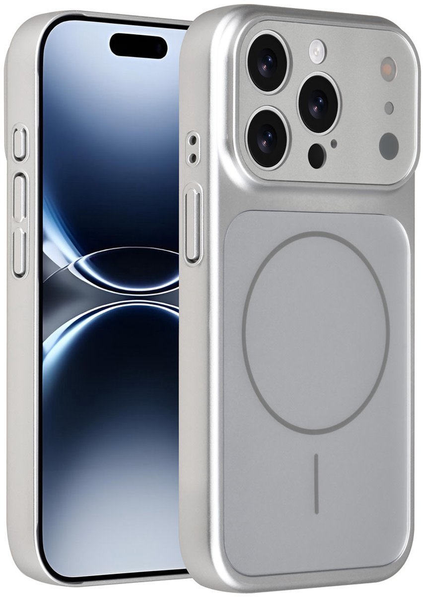 AG Matte Glass iPhone 15 Pro Backcover hoesje - Magsafe full protection cover - Zilver