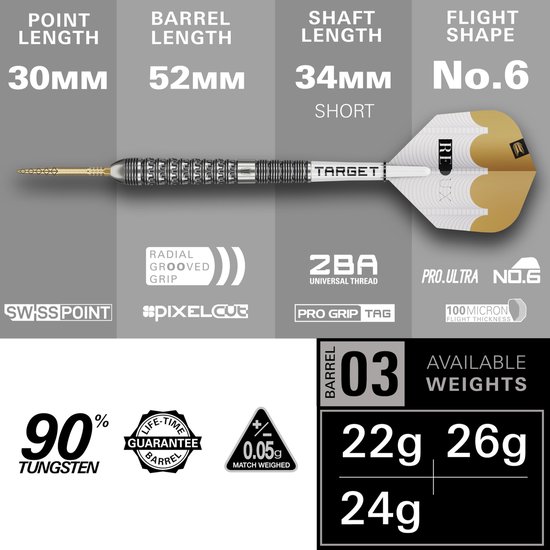 Target Redux 03 Swiss Point 90% - Dartpijlen 22 Gram van Target — afbeelding 3