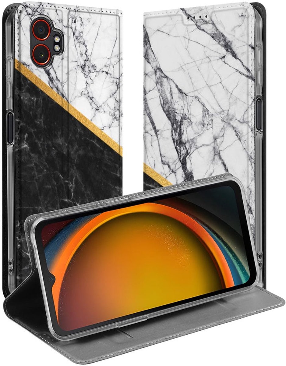 Stand Case Hoesje Samsung Galaxy Xcover 7 Pro Marble White Black