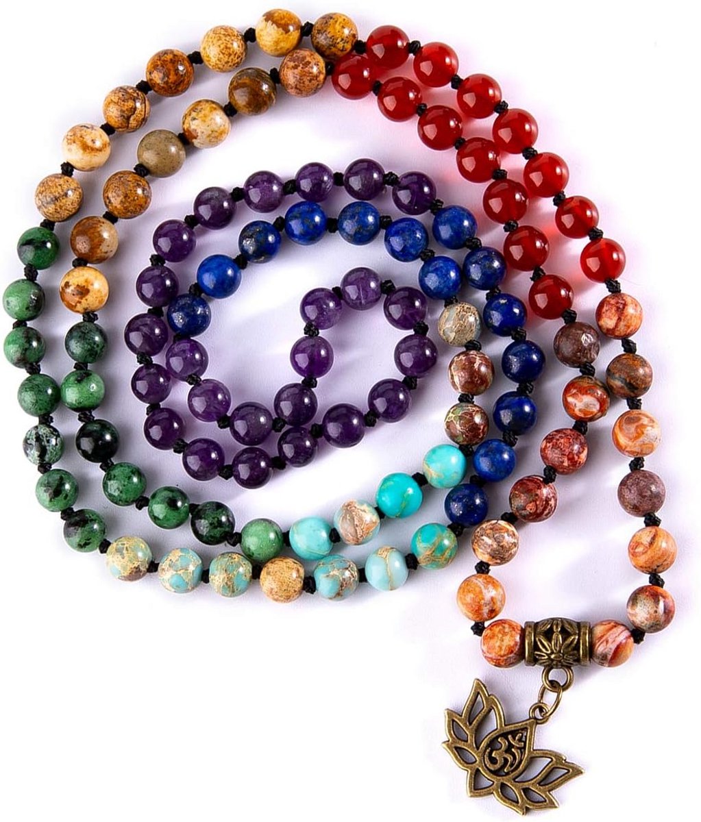 Mala Kralen Armband en Ketting met 7 Chakra Edelstenen voor Yoga en Meditatie