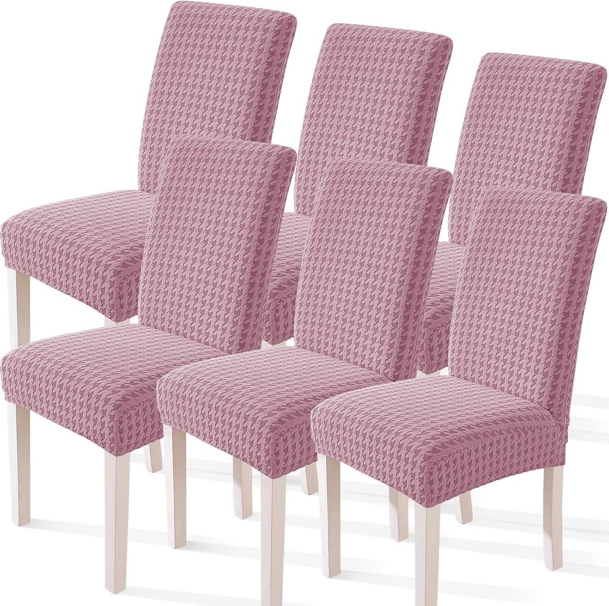 Set van 6 Stretch Stoelhoezen – Universele & Wasbare Eetstoelhoezen Roze