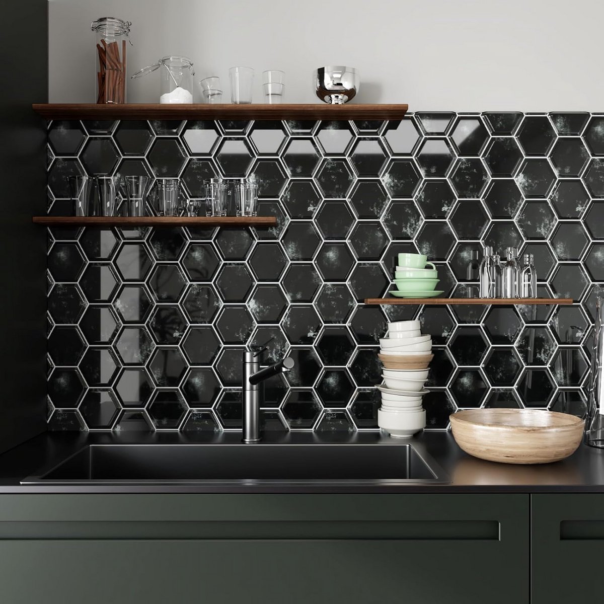 Zeshoekige Zelfklevende Wandtegels met Marmeren Effect - Waterdichte 3D Vinylstickers voor