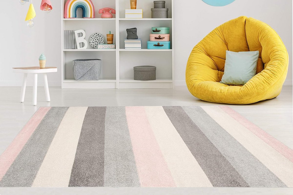 Groot Laagpolig Vloerkleed Kinderkamer Roze Grijs 200x290 cm - Hypoallergeen en Geschikt v