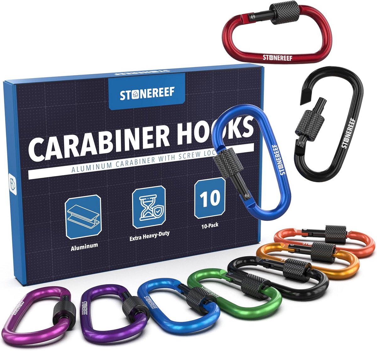 Set van 10 Mini Karabijnhaken 75mm Aluminium Lichtgewicht met Kliksluiting voor Kamperen en Sleutelhanger