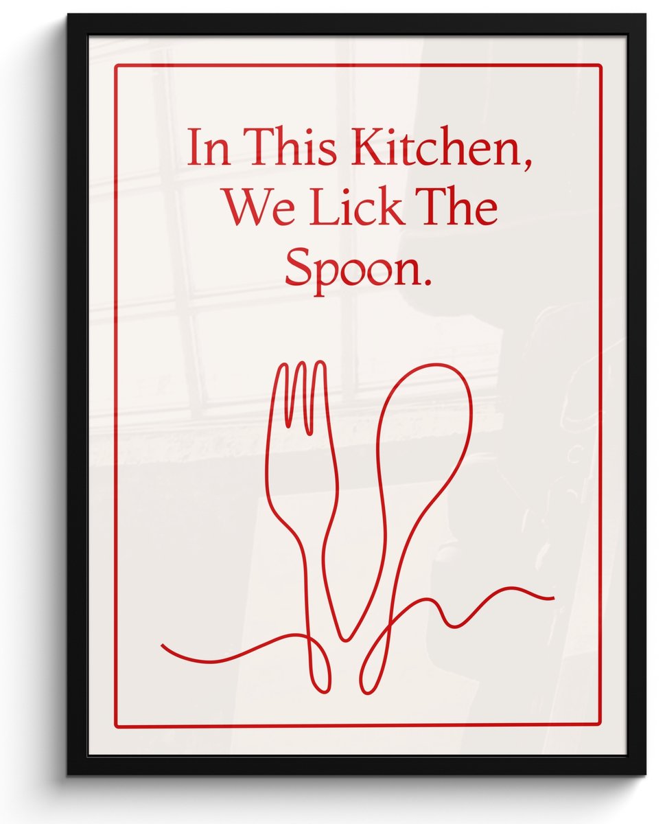 FrameYourWall Poster in lijst - Fotolijst 50x70 cm - Posters - Minimalistisch - Vork - Lepel - Lijntekening - Posterlijst zwart - Decoratie - Wanddecoratie woonkamer - Muurdecoratie slaapkamer Vork - Lepel - Quote