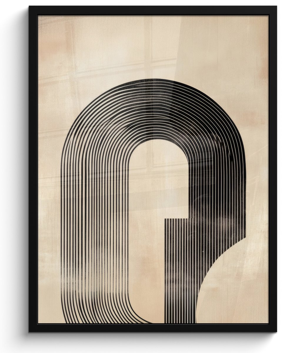FrameYourWall Poster in lijst - Fotolijst 50x70 cm - Posters - Boog - Strepen - Minimalistisch - Zwart - Posterlijst zwart - Decoratie - Wanddecoratie woonkamer - Muurdecoratie slaapkamer